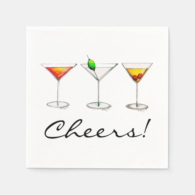 Martini Cosmo Manhattan Cocktail Drinks Cheers Napkin (Front)