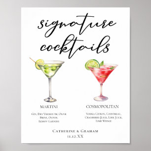 Martini Cosmopolitan Signature Cocktails Menu Poster