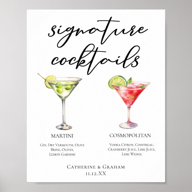 Martini Cosmopolitan Signature Cocktails Menu Poster (Front)