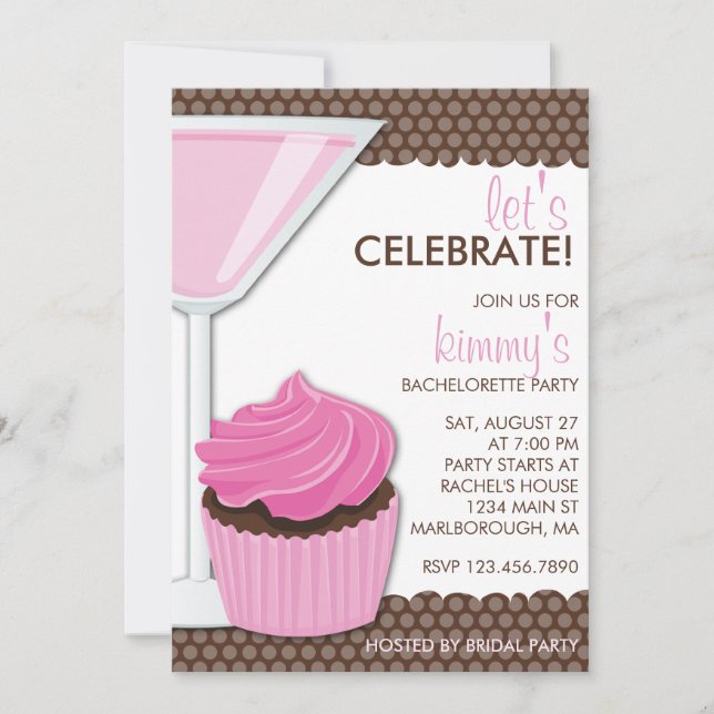 Martini & Cupcake Bachelorette Invitation (Front)