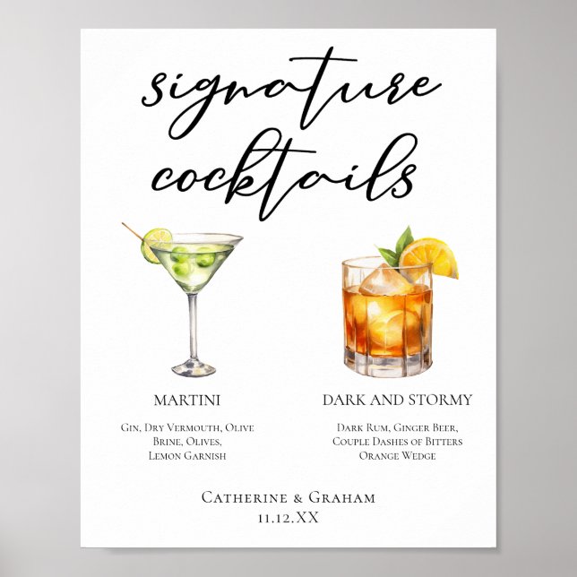 Martini Dark & Stormy Signature Cocktails Menu Poster (Front)
