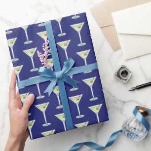 Martini Drinks On Blue Background Wrapping Paper