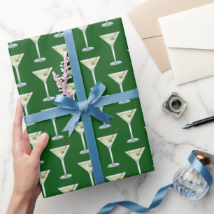 Martini Drinks On Green Background Wrapping Paper