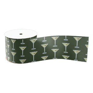 Martini Drinks On Olive Green Background Grosgrain Ribbon