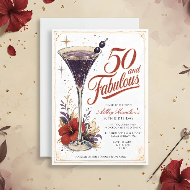 Martini Fifty & Fabulous 50th Birthday Invitation (Creator Uploaded)