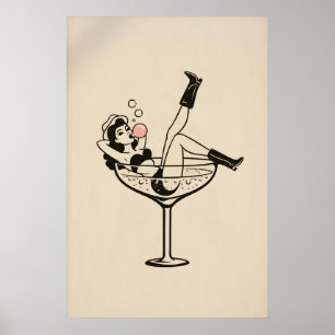 Martini Girl Poster, Minimalist Woman Poster