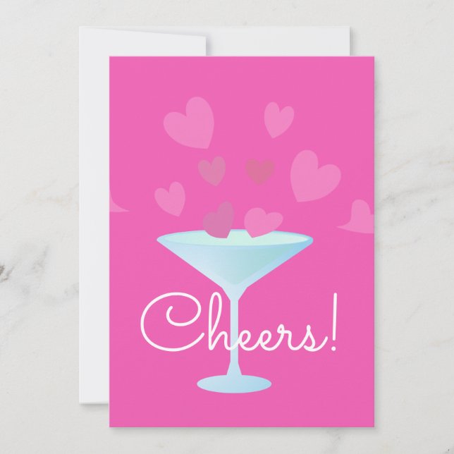 Martini Glass and Pink Hearts cheers Holiday Card (Front)