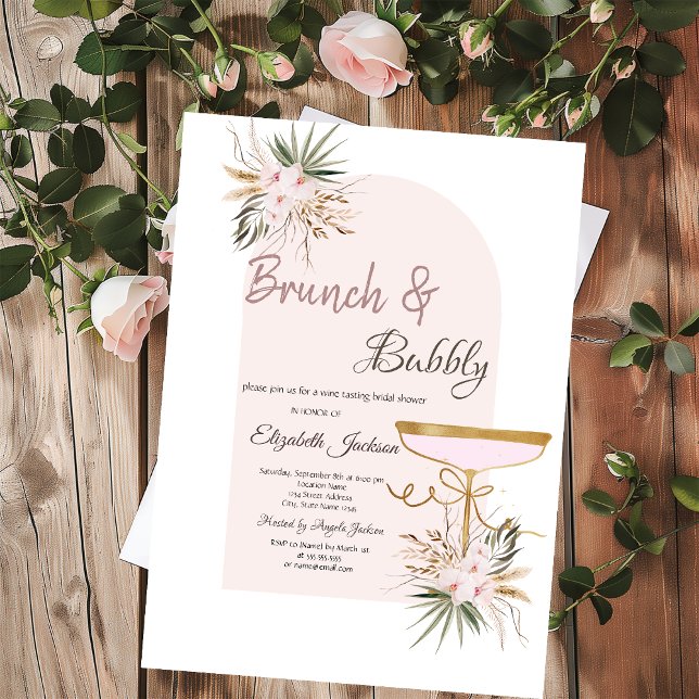 Martini Glass Boho Flowers Brunch & Bubbly Invitation (Creator Uploaded)
