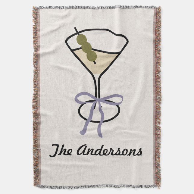 Martini Glass Chic Personalised Family Name Throw Blanket (Front Vertical)