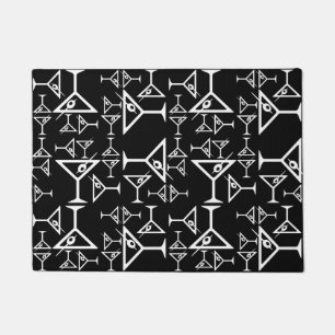 Martini Glass Design Retro Martinis Pattern Black Doormat