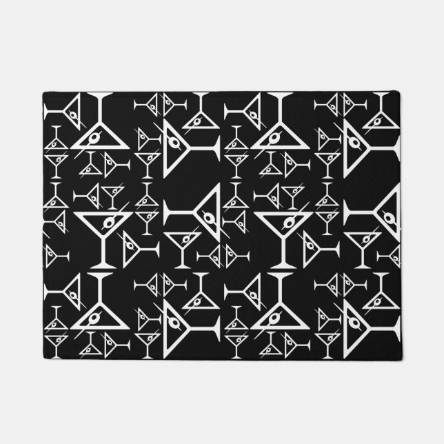 Martini Glass Design Retro Martinis Pattern Black Doormat (Front)