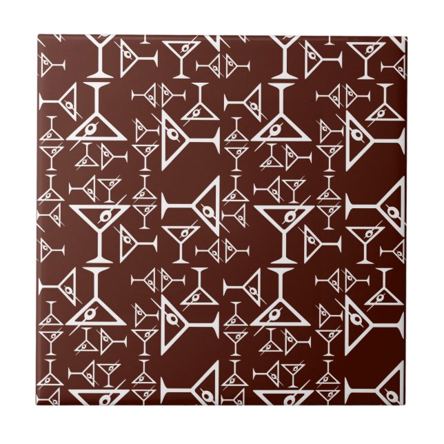 Martini Glass Design Retro Martinis Pattern Brown Tile (Front)
