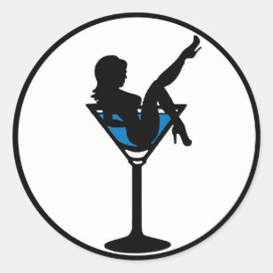 Martini glass girl silhouette blue drink stickers