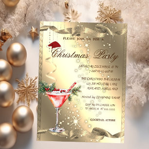 Martini Glass Gold Sparkle Corporate Christmas Invitation