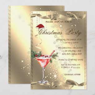 Martini Glass Gold Sparkle Corporate Christmas  Invitation