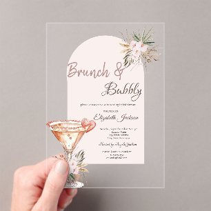 Martini Glass Heart Boho Flowers Brunch & Bubbly Acrylic Invitations