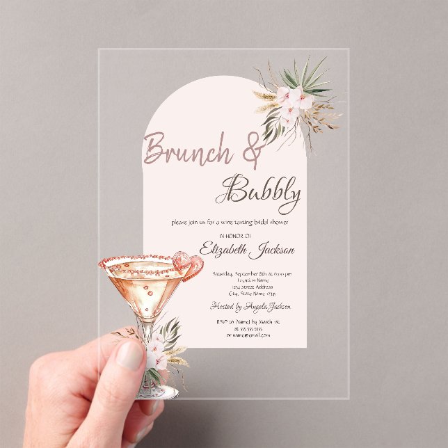Martini Glass Heart Boho Flowers Brunch & Bubbly Acrylic Invitations (Insitu (Handheld))