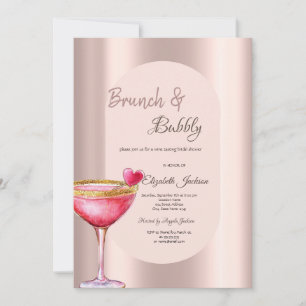 Martini Glass Heart Drips Flowers Rose Gold  Invitation