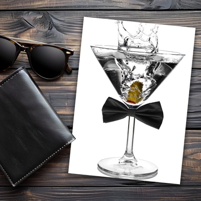 Martini Glass Mans Any Number Birthday Party Invit Invitation (Martini invitation with bow tie and occasion invitation. All text can be changed as needed.)