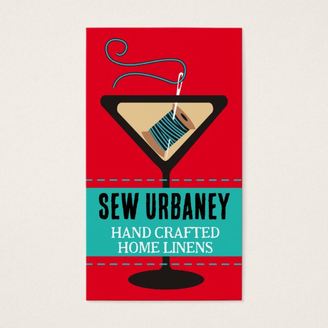 Martini glass needle and thread sewing gift tag (Front)