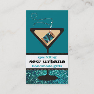 Martini glass needle thread sewing faux glitter business card