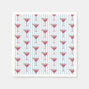 Martini Glass Painting Nautical Blue Stripe Napkin