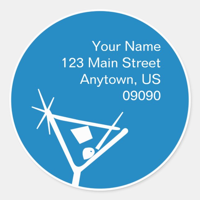 Martini Glass Silhouette Address Label (Blue) (Front)