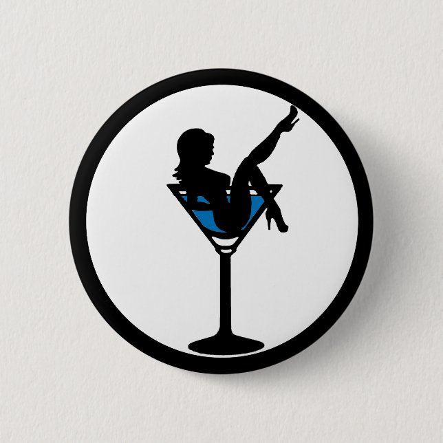 Martini glass silhouette bachelor party button (Front)