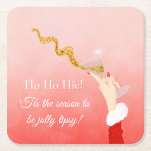 Martini Glass Spilling Christmas Glitter Party Square Paper Coaster