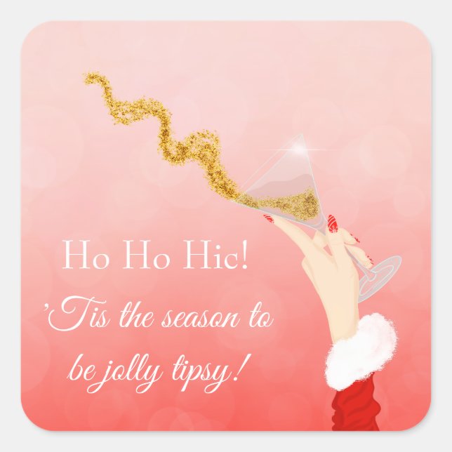 Martini Glass Spilling Christmas Glitter Party Square Sticker (Front)