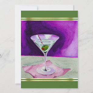 Martini Glass with Olive Cocktail Party Invitation
