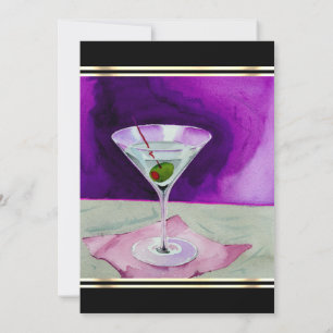 Martini Glass with Olive Cocktail Party Invitation