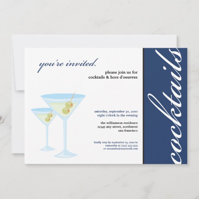 Martini Glasses Cocktail Party Invitation (blue) (Front)