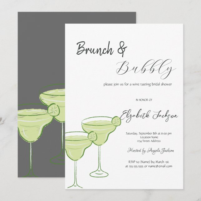 Martini Green Lemon Brunch & Bubbly   Invitation (Front/Back)