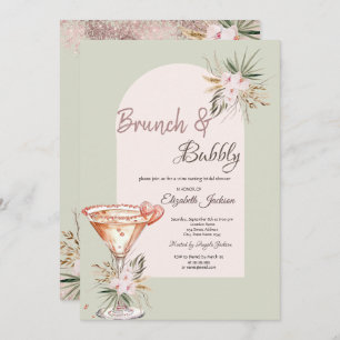 Martini Heart Boho Flowers Brunch & Bubbly Invitation