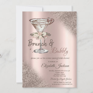 Martini Heart Glitter Bokeh Brunch & Bubbly  Invitation