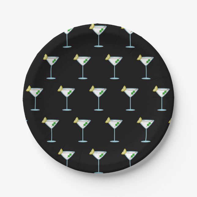 Martini Lovers Cocktail Glass Bartender Alcohol Paper Plate (Front)