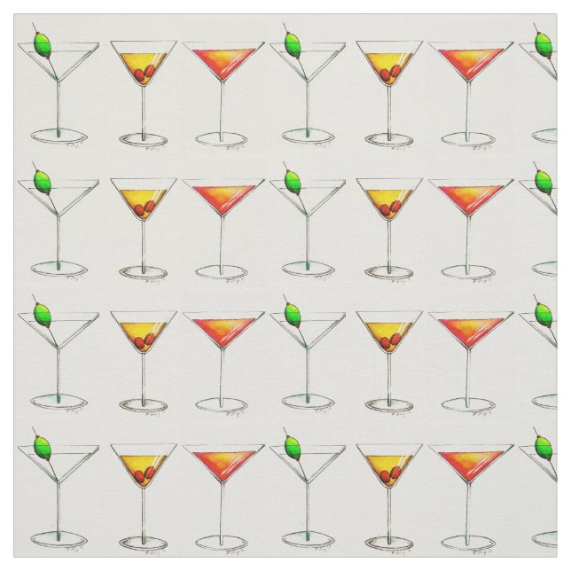 Martini, Manhattan, Cosmo Cocktails Fabric (Swatch)