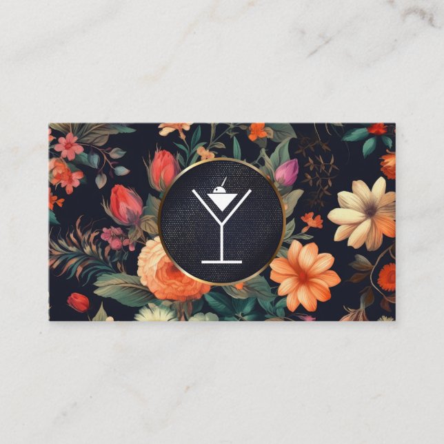 Martini / Mixology | Floral Background Business Card (Front)