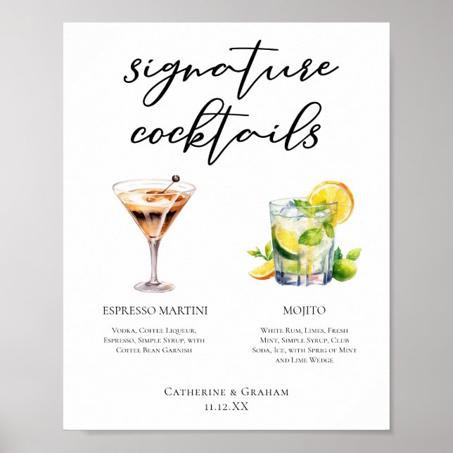 Martini Mojito Signature Cocktails Wedding Menu Poster (Front)