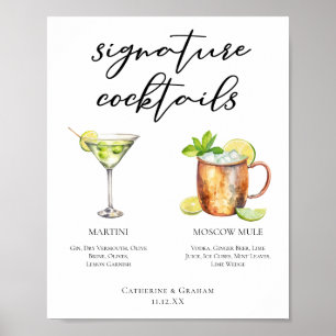 Martini Moscow Mule Signature Cocktails Menu Poster