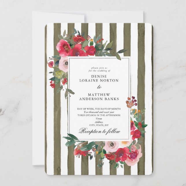 Martini Olive Green Wedding Invitation (Front)