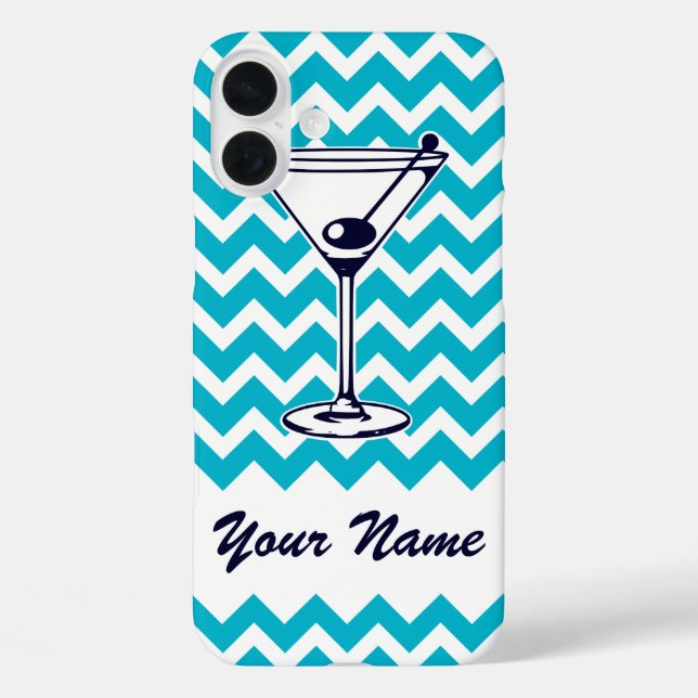 Martini Pictogram with Blue Chevron Pattern Case-Mate iPhone Case (Back)