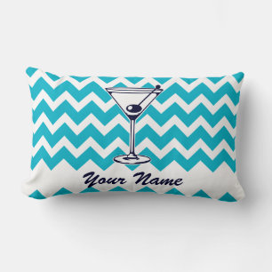Martini Pictogram with Blue Chevron Pattern Lumbar Cushion