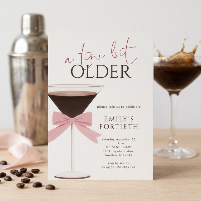 Martini Pink Bow Tini Bit Older Birthday Invitation (Creator Uploaded)
