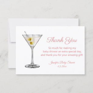 martini pink script girl baby shower thank you card