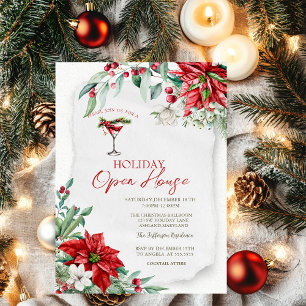 Martini Poinsettia Red Holiday Open House Invitation