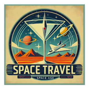 Martini Space Travel 1957 New Worlds Logo Poster