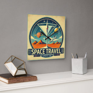 Martini Space Travel 1957 New Worlds Logo Square Wall Clock