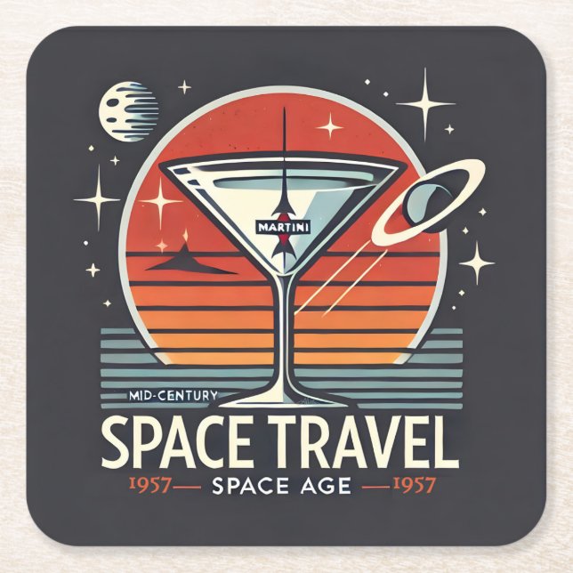 Martini Space Travel 1957 Space Age Logo Square Paper Coaster (Front)